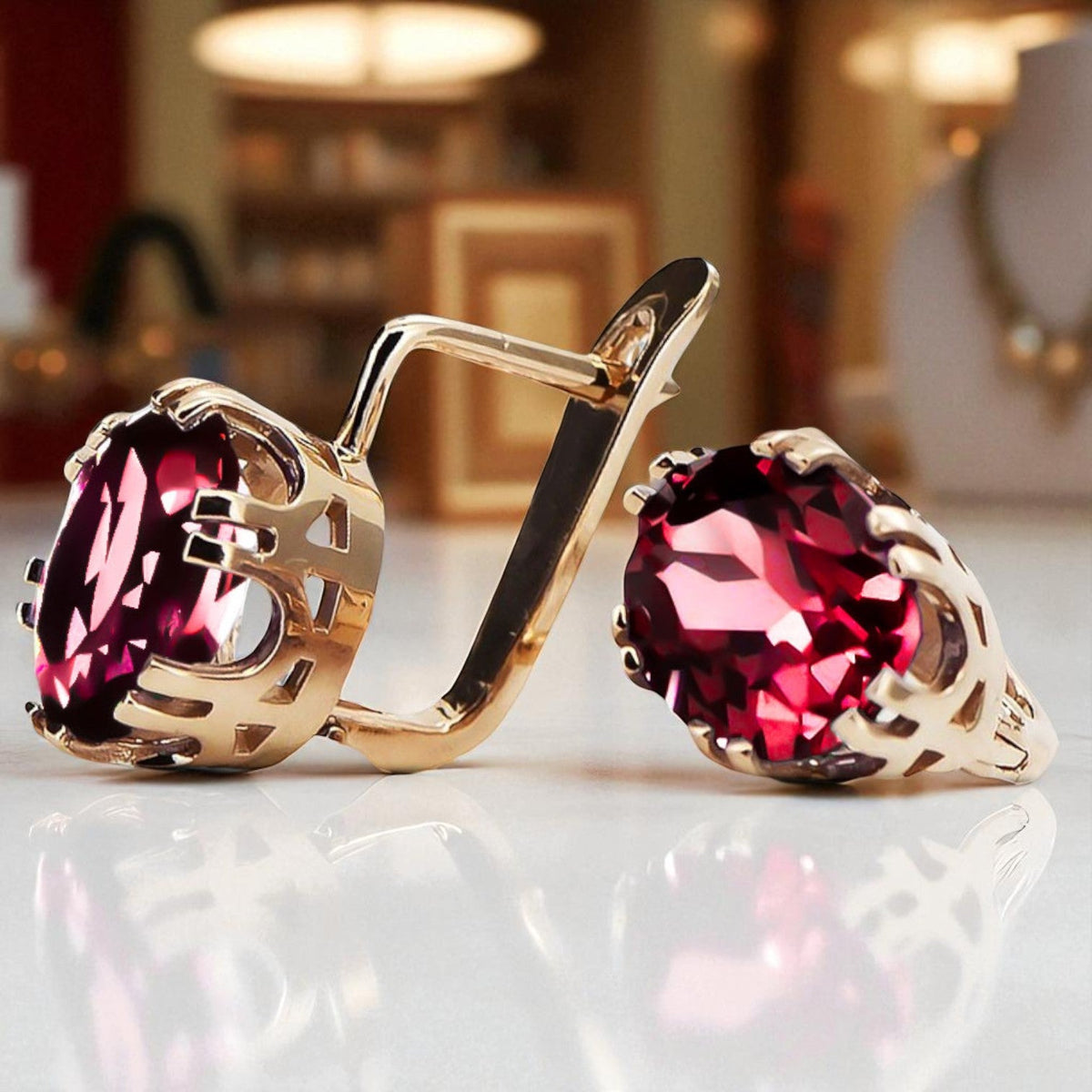 Vintage Ruby Earrings in 14K Rose Gold (vec016r-rb)