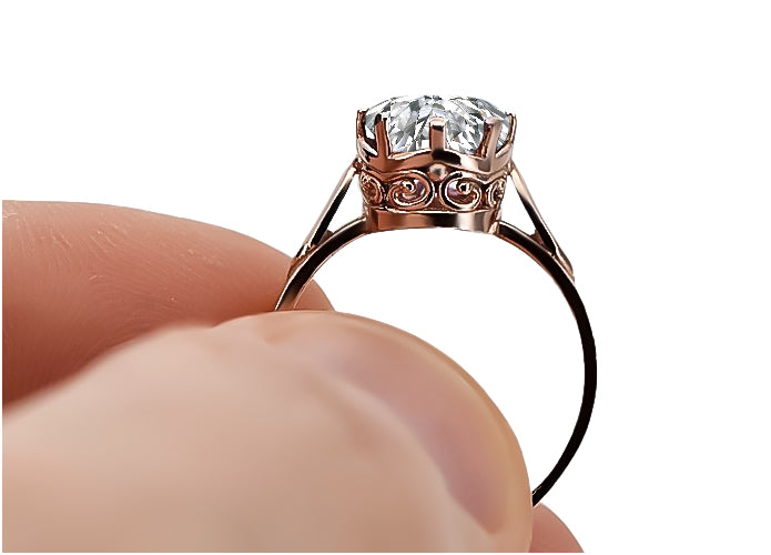Vintage Zircon Ring in 14K Rose Gold (vrc366r-zi) — back view with the clasp
