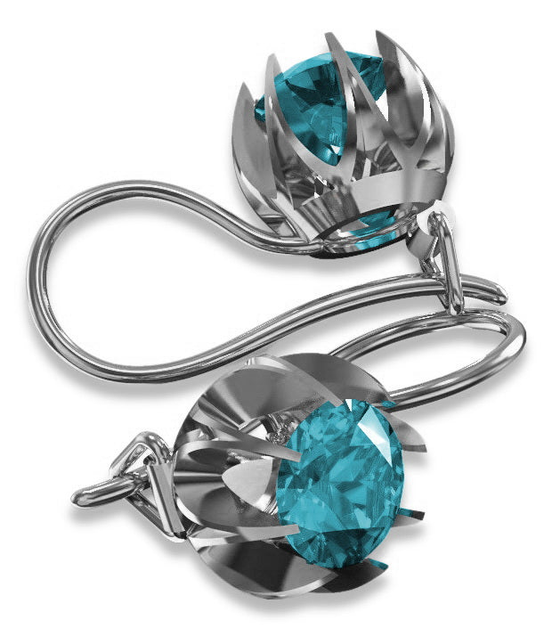 Vintage Aquamarine Earrings in Sterling Silver (vec062s-aq) — worn on the hand, showing profile