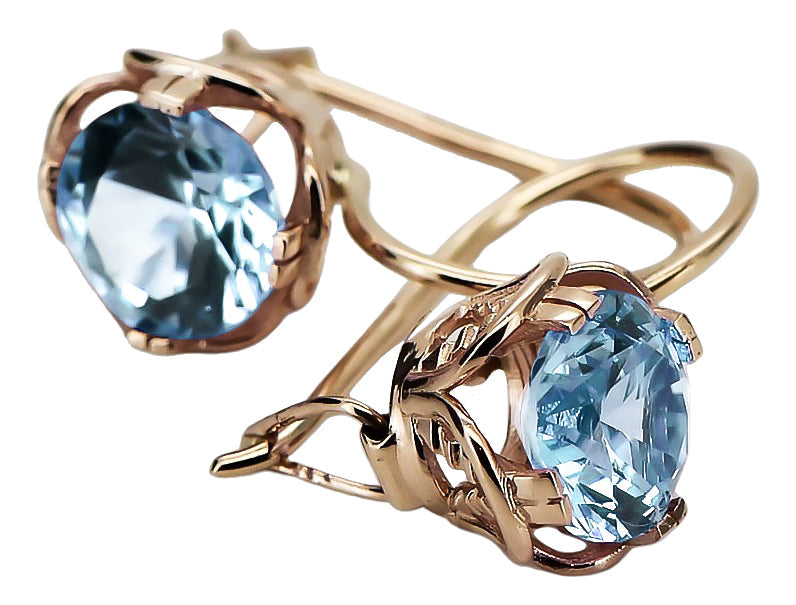 Vintage Aquamarine Earrings in 14K Rose Gold (vec029r-aq) — back view with the clasp