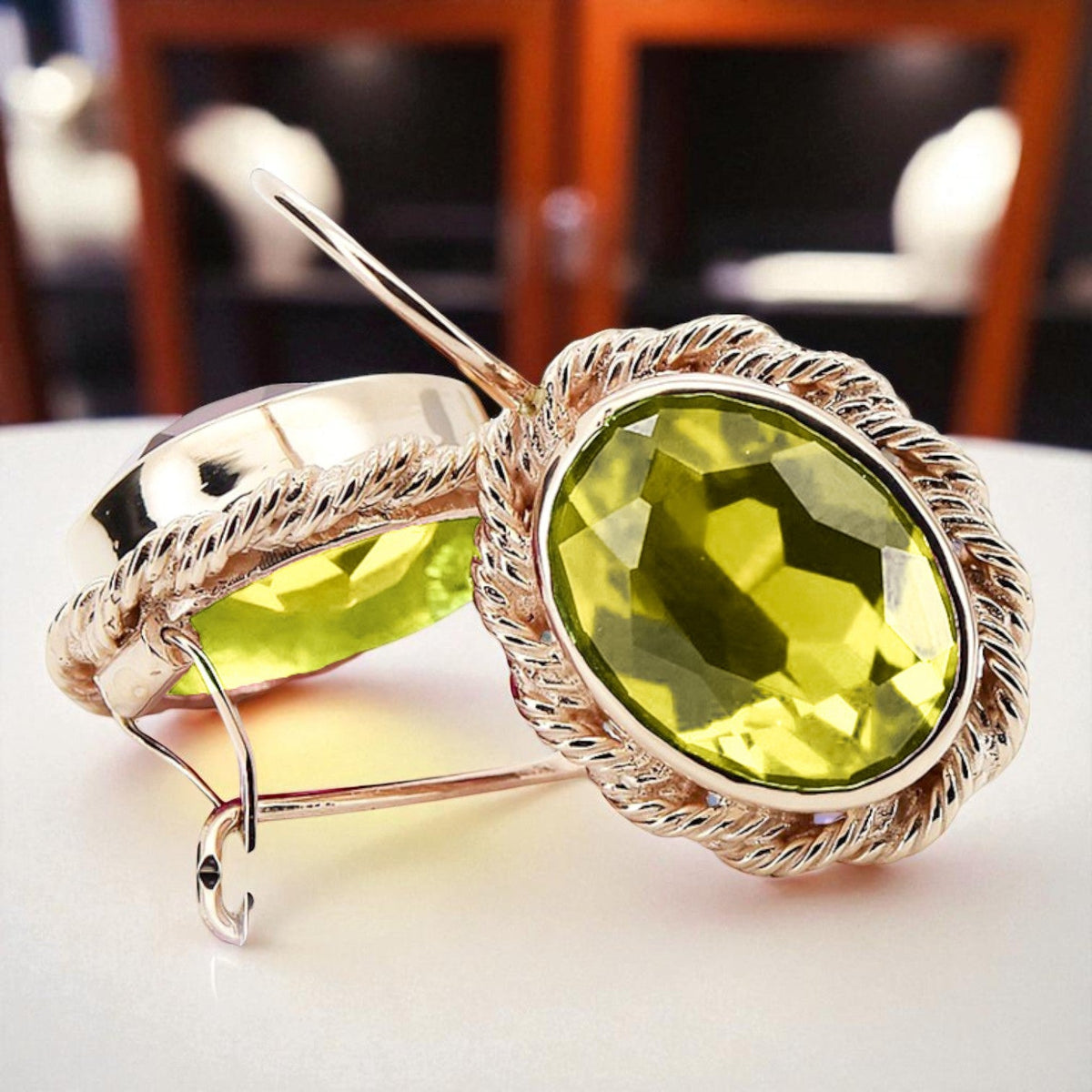 Vintage Yellow Peridot Earrings in 14K Rose Gold (vec007r-yp)