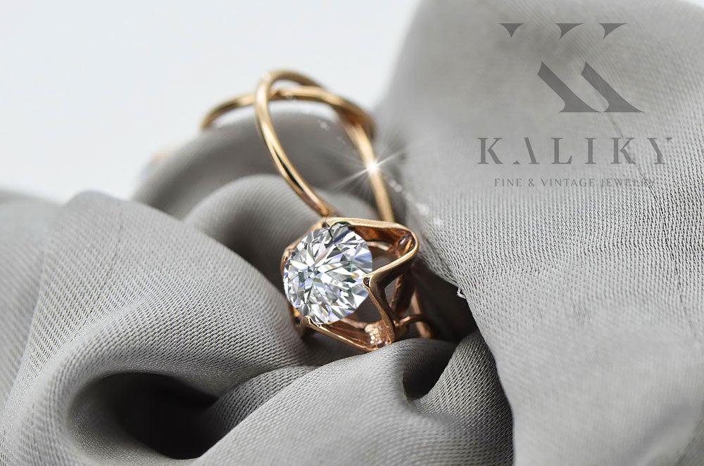 Vintage Zircon Earrings in 14K Rose Gold (vec142r-zi) — full view of the piece