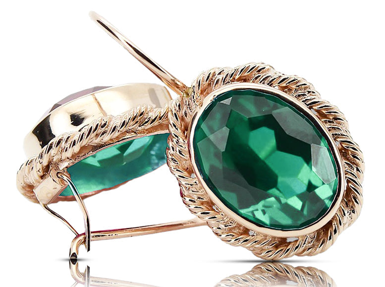 Vintage Emerald Craft Earrings in 14K Rose Gold (vec007r-em) — side view showing the setting