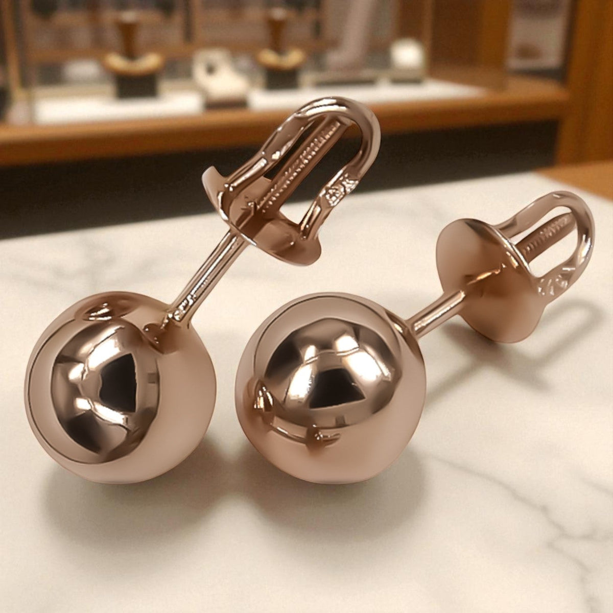 Vintage Ball Earrings in 14K Rose Gold (ven043)