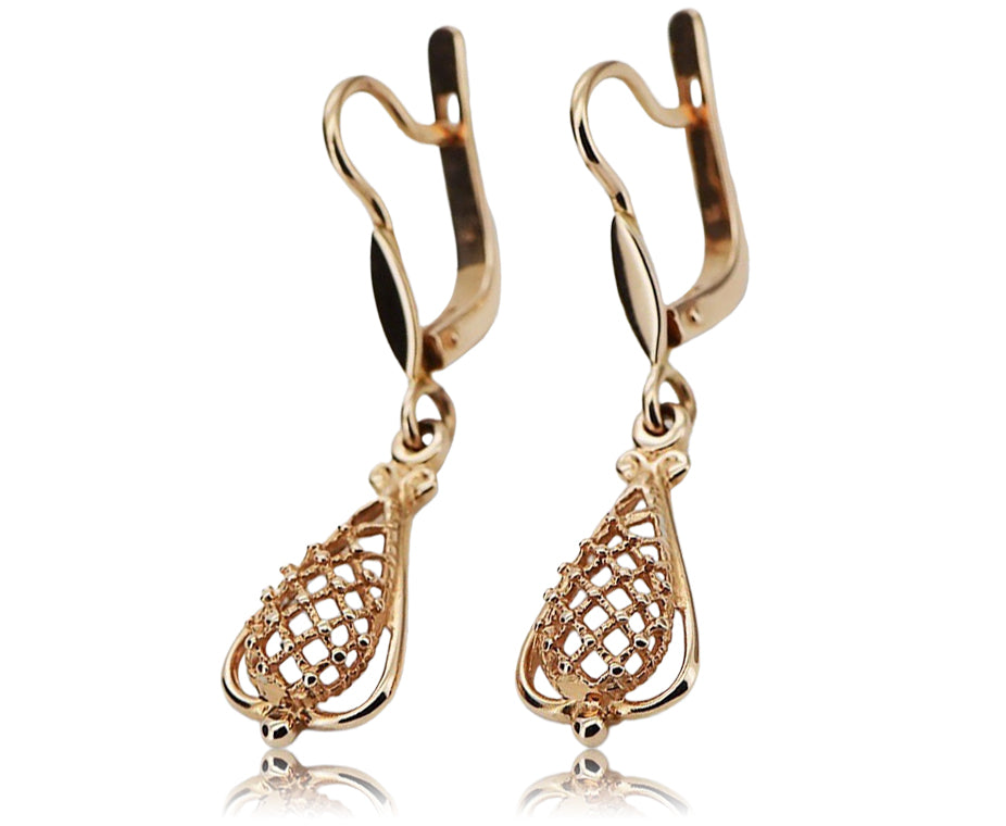 Vintage Leaf Earrings in 14K Rose Gold (ven151) — view 2