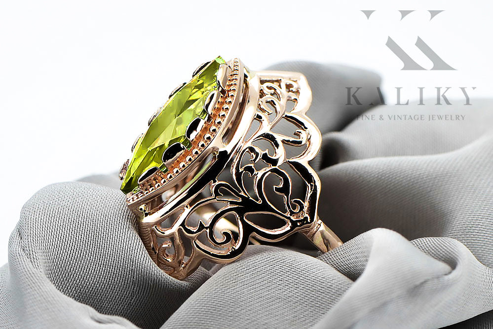 Vintage Yellow Peridot Craft Ring in 14K Rose Gold (vrc017r-yp) — worn on the hand, showing profile