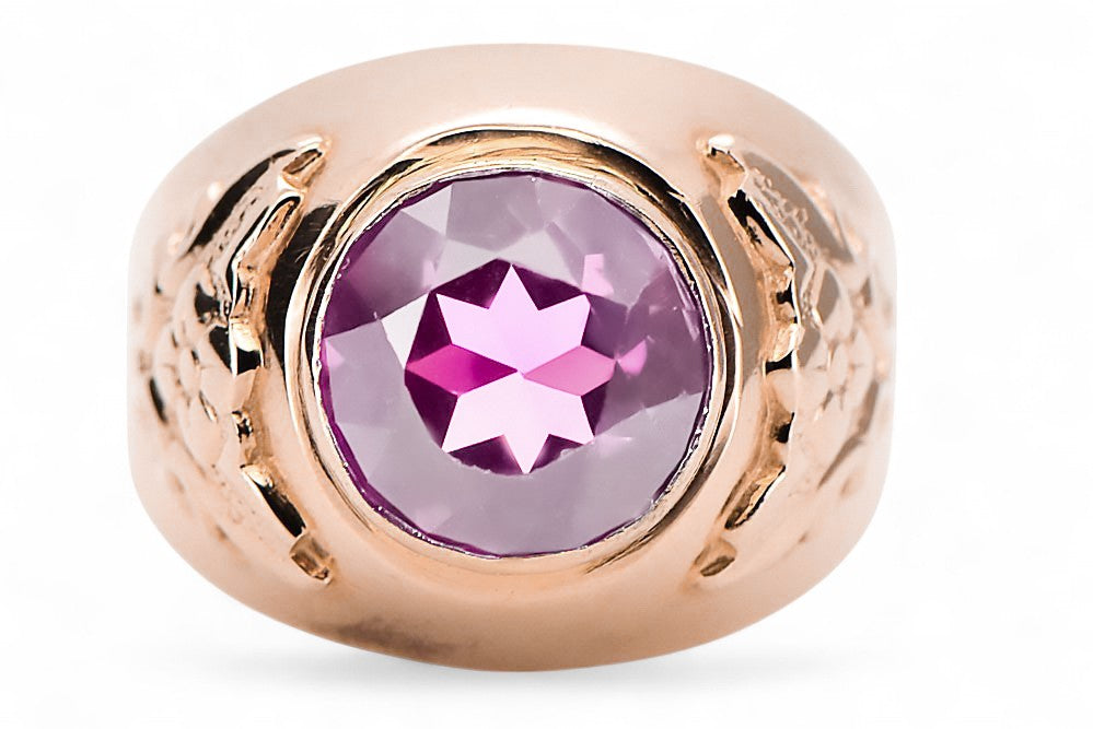 Vintage Amethyst Craft Ring in 14K Rose Gold (vrc078r-am) — close-up of the hallmark on the inner band