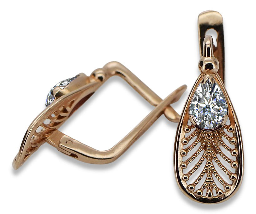 Vintage Zircon Zircone Earrings in 14K Rose Gold (vec067r-zi) — close-up of the stone and setting
