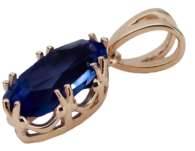 Vintage Sapphire Craft Pendant in 14K Rose Gold (vpc019r-sp) — worn on the hand, showing profile