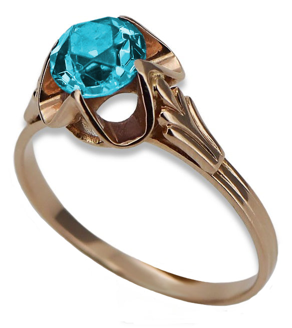 Vintage Aquamarine Ring in 14K Rose Gold (vrc023r-aq) — worn on the hand, showing profile