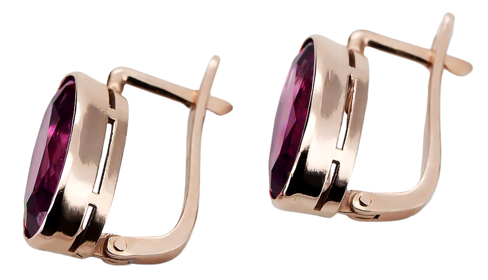 Vintage Ruby Earrings in 14K Rose Gold (vec001r-rb) — close-up of the hallmark on the inner band