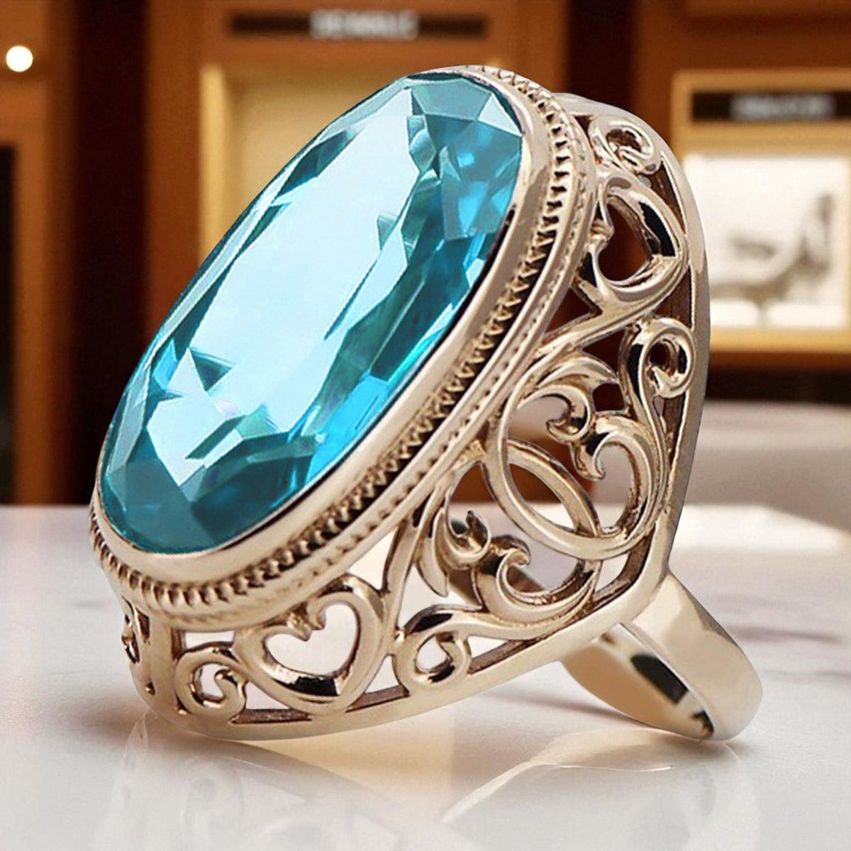 Vintage Aquamarine Ring in 14K Rose Gold (vrc184r-aq)