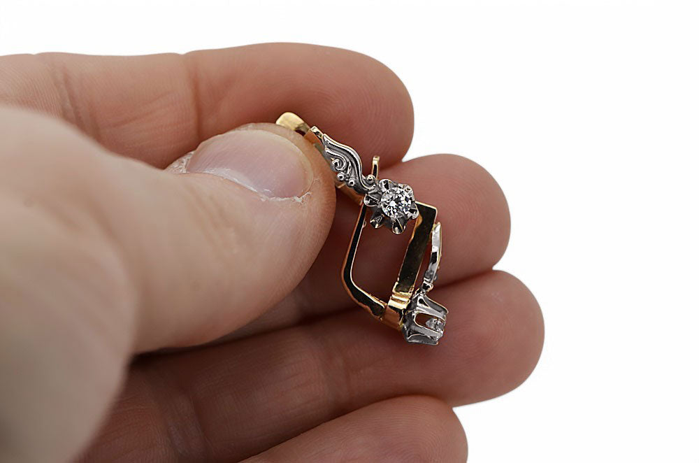 Vintage Zircon Earrings in 14K Rose & White Gold (vec150rw-zi) — side view showing the setting