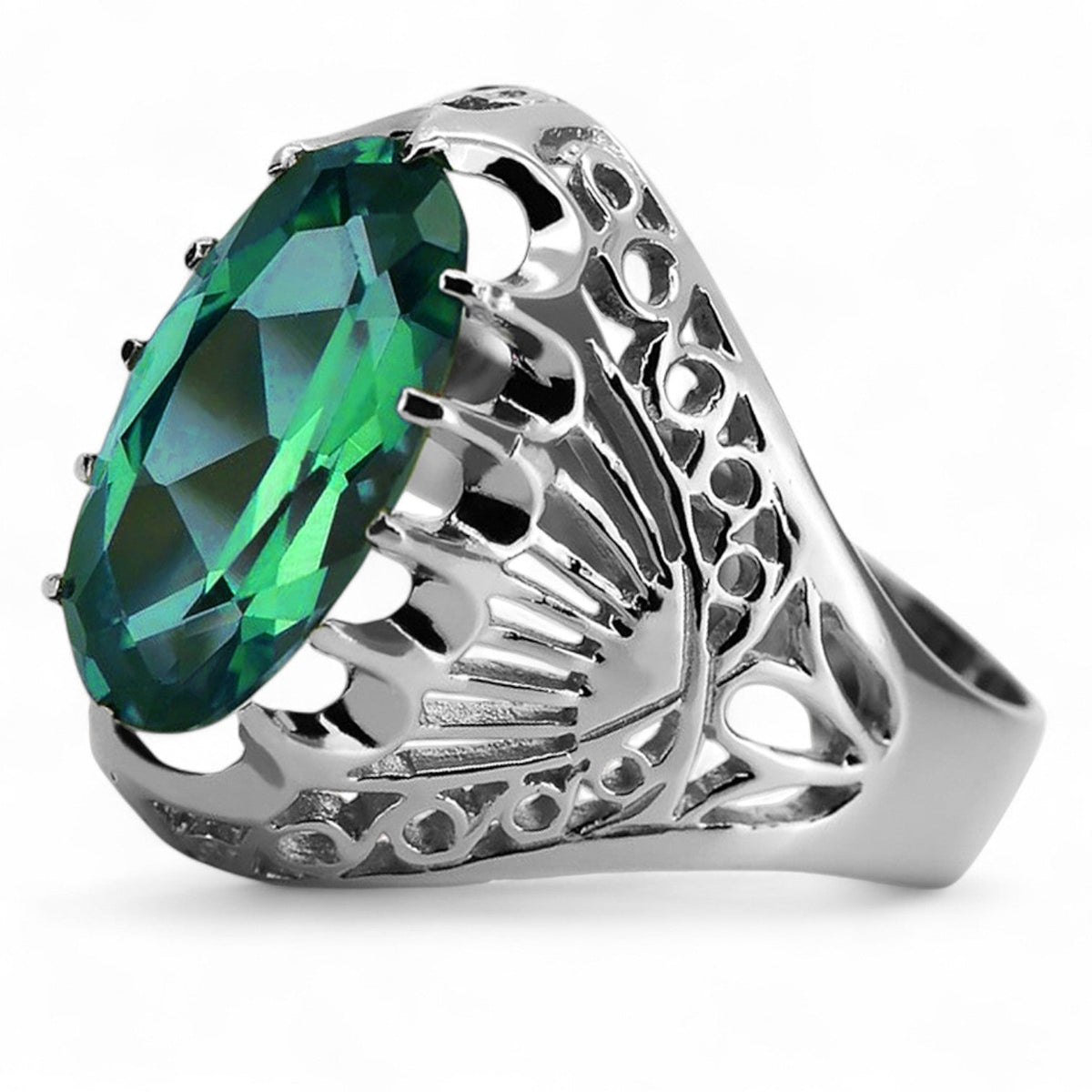 Vintage Emerald Ring in Sterling Silver (vrc020s-em)