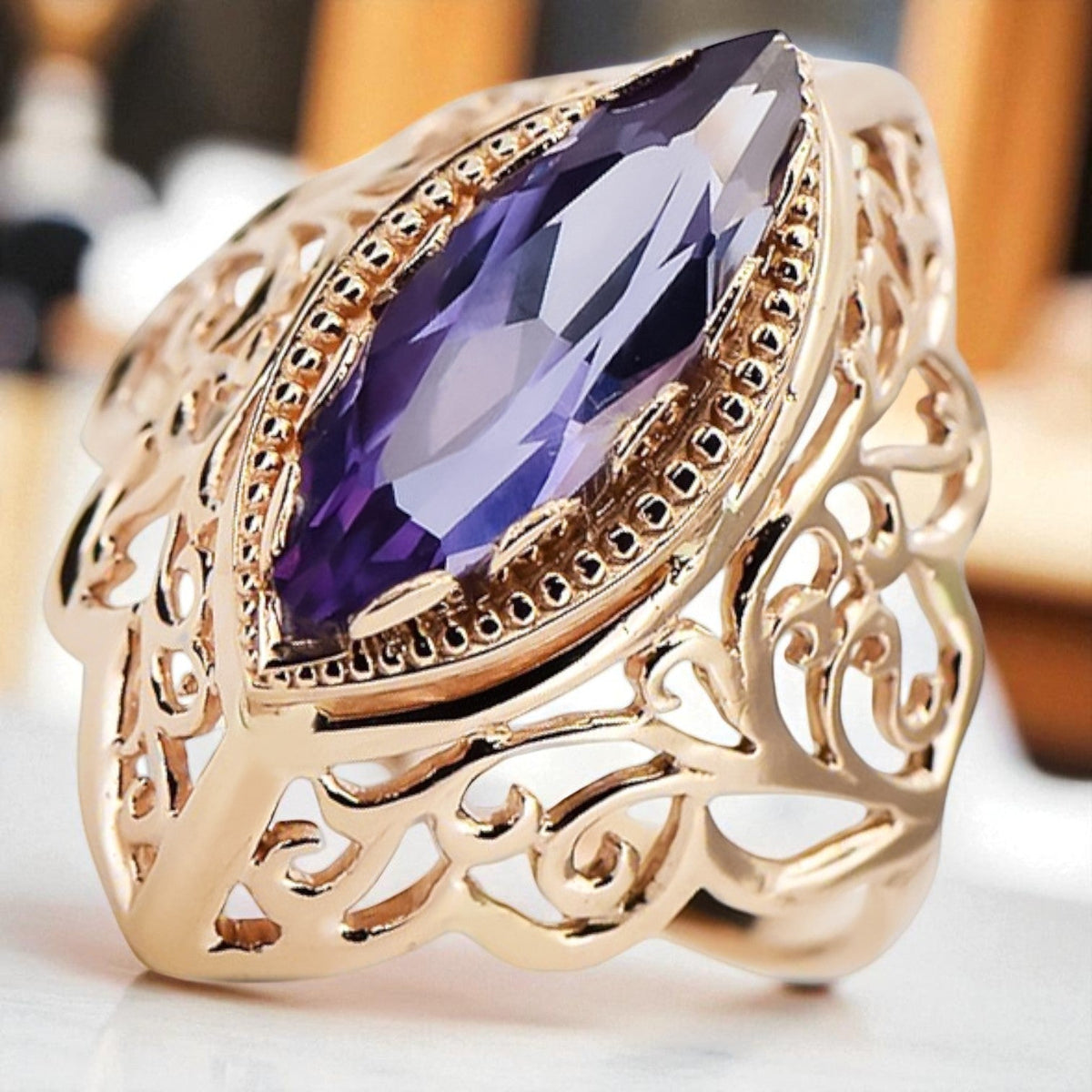 Vintage Alexandrite Marquise Ring in 14K Rose Gold (vrc017r-ax)
