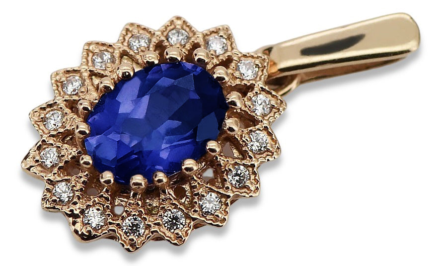 Vintage Sapphire Pendant in 14K Rose Gold (vpc018r-sp) — close-up of the stone and setting