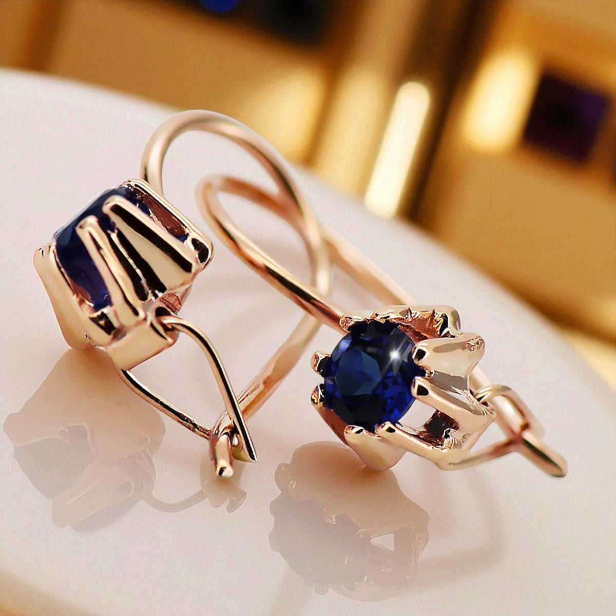 Vintage Sapphire Earrings in 14K Rose Gold (vec053r-sp)