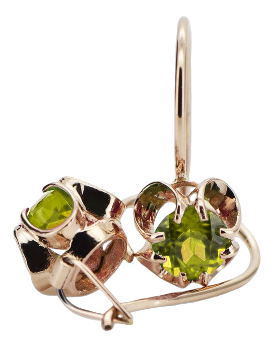 Vintage Yellow Peridot Earrings in 14K Rose Gold (vec035r-yp) — worn on the hand, showing profile