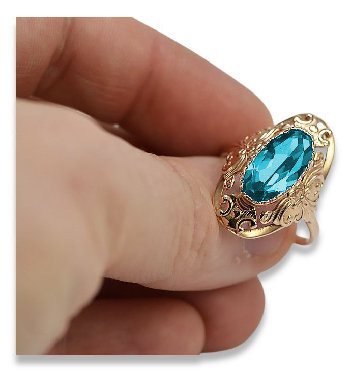 Vintage Aquamarine Ring in 14K Rose Gold (vrc014r-aq) — side view showing the setting