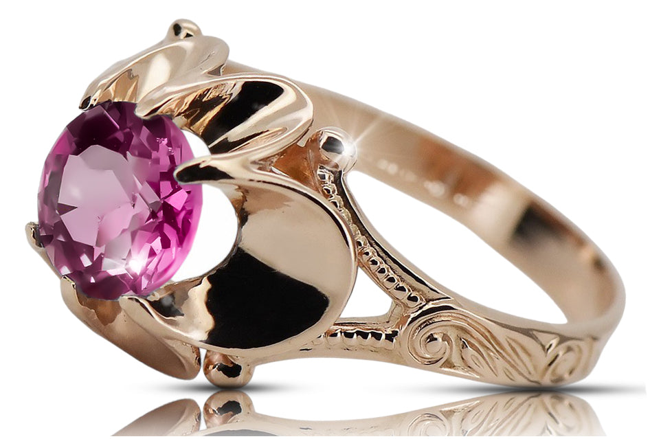Vintage Amethyst Craft Ring in 14K Rose Gold (vrc377r-am) — worn on the neckline, showing the drape