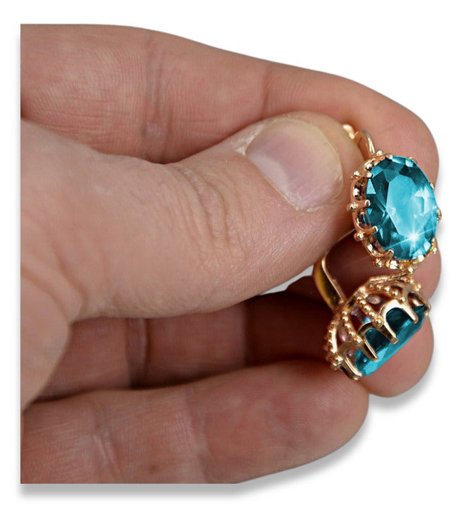 Vintage Aquamarine Earrings in 14K Rose Gold (vec079r-aq) — close-up of the hallmark on the inner band