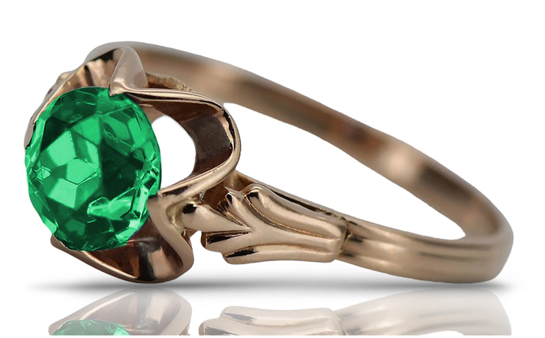 Vintage Emerald Ring in 14K Rose Gold (vrc023r-em) — full view of the piece