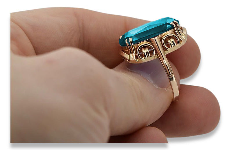 Vintage Aquamarine Ring in 14K Rose Gold (vrc038r-aq) — side view showing the setting