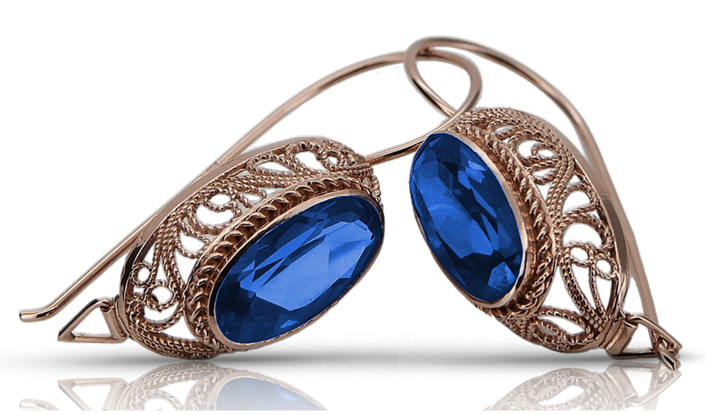 Vintage Sapphire Oval Cut Earrings in 14K Rose Gold (vec023r-sp) — side view showing the setting
