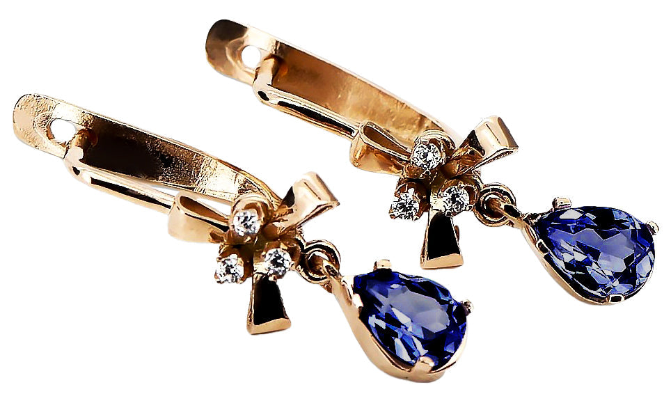 Vintage Sapphire Earrings in 14K Rose Gold (vec045r-sp) — full view of the piece