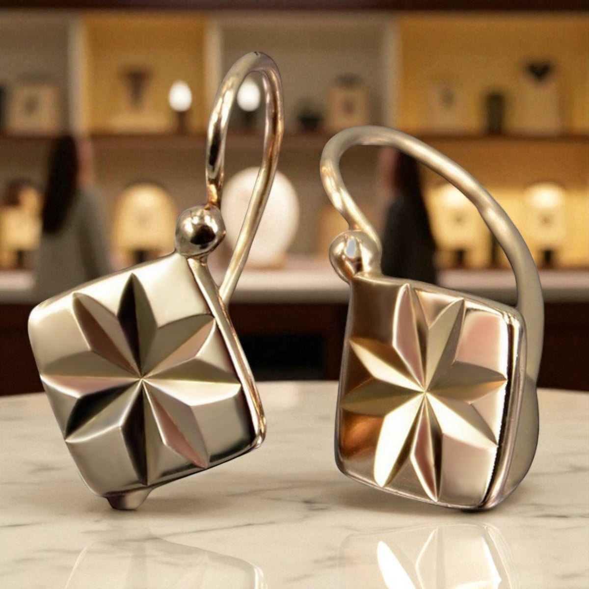 Vintage Square Earrings in 14K Rose Gold (ven049)