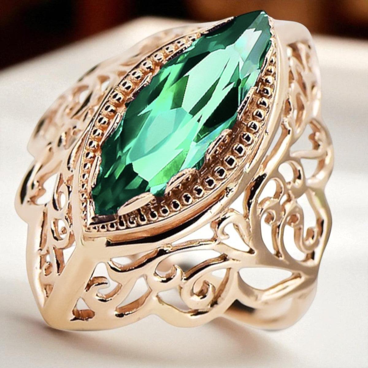 Vintage Emerald Craft Ring in 14K Rose Gold (vrc017r-em)