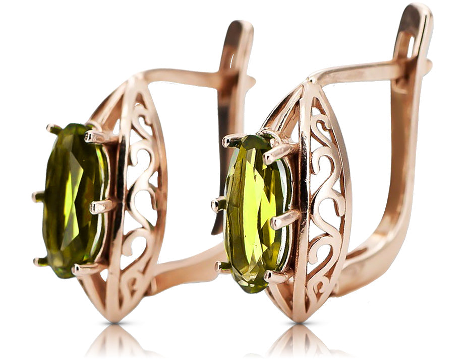 Vintage Yellow Peridot Earrings in 14K Rose Gold (vec141r-yp) — full view of the piece