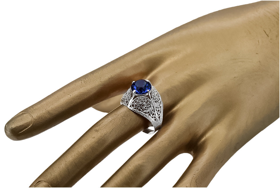 Vintage Sapphire Ring in Sterling Silver (vrc026s-sp) — side view showing the setting