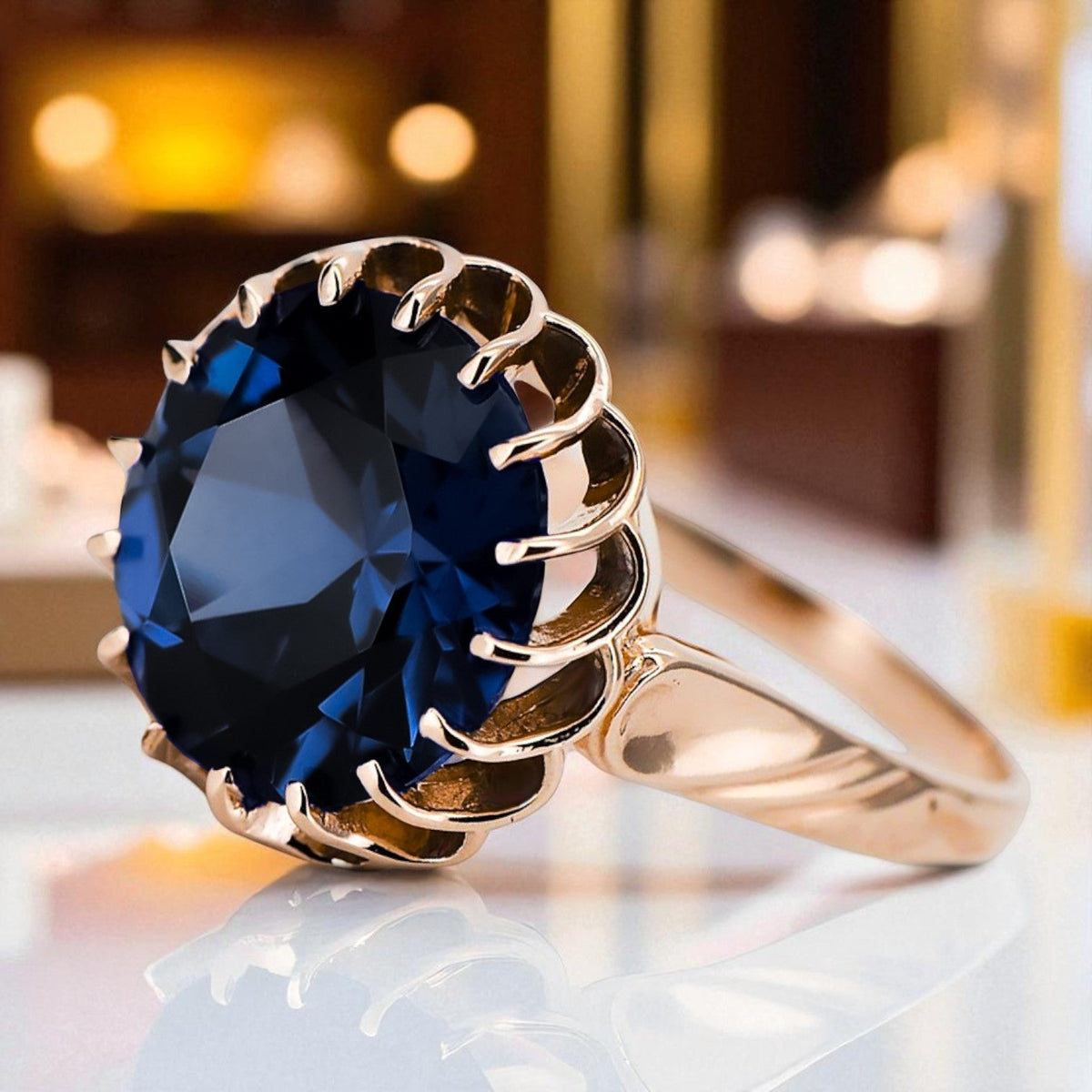 Vintage Sapphire Ring in 14K Rose Gold (vrc035r-sp)