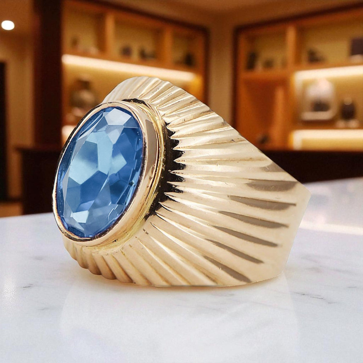Vintage Aquamarine Craft Ring in 14K Rose Gold (vrc127r-aq)