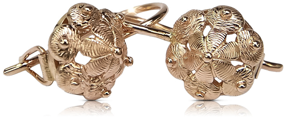 Vintage Leaf Earrings in 14K Rose Gold (ven207)