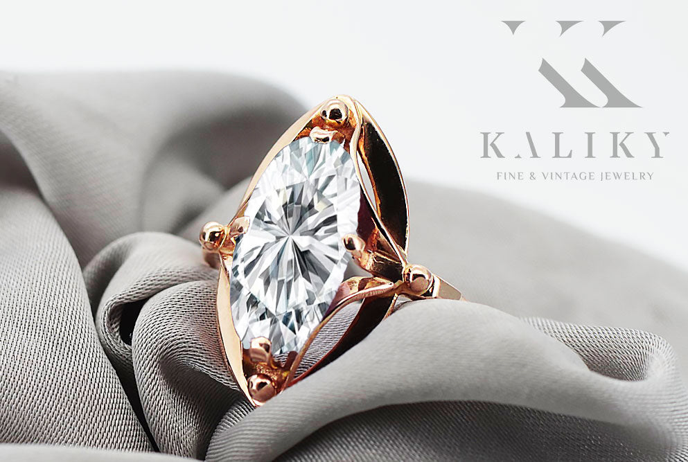Vintage Zircon Craft Ring in 14K Rose Gold (vrc047r-zi) — worn on the hand, showing profile