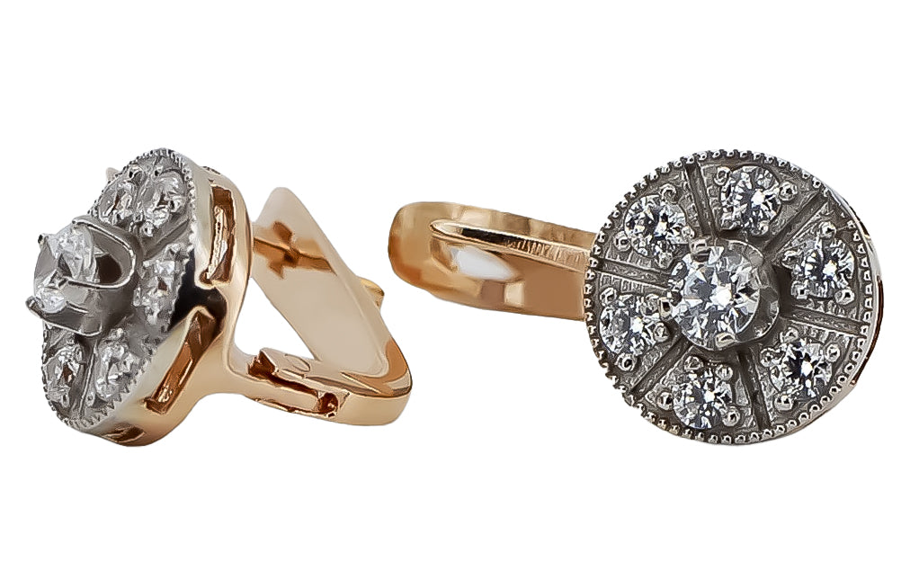 Vintage Zircon Zircone Earrings in 14K Rose & White Gold (vec161rw-zi) — worn on the hand, showing profile