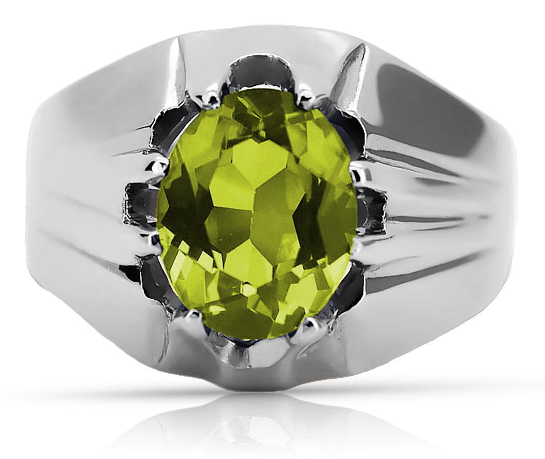 Vintage Yellow Peridot Ring in Sterling Silver (vrc016s-yp) — full view of the piece