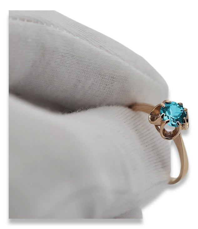 Vintage Aquamarine Ring in 14K Rose Gold (vrc348r-aq) — close-up of the stone and setting