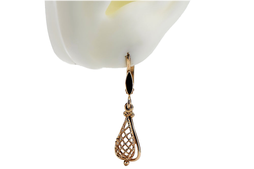 Vintage Leaf Earrings in 14K Rose Gold (ven151) — view 3