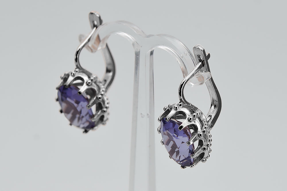 Vintage Alexandrite Oval Earrings in Sterling Silver (vec079s-ax) — worn on the hand, showing profile