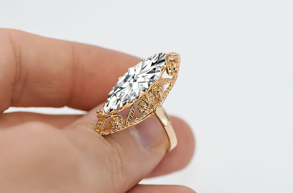 Vintage Zircon Ring in 14K Rose Gold (vrc005r-zi) — side view showing the setting
