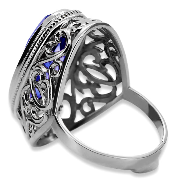 Vintage Sapphire Ring in Sterling Silver (vrc184s-sp) — worn on the hand, showing profile