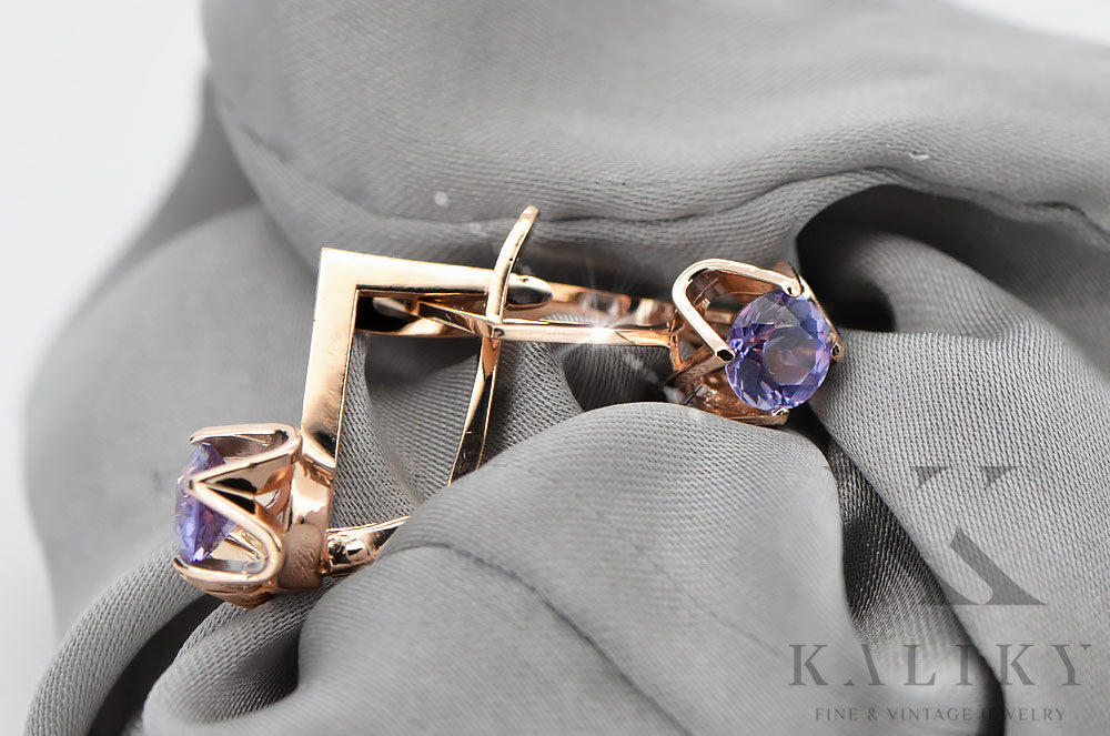 Vintage Alexandrite Earrings in 14K Rose Gold (vec005r-ax) — full view of the piece