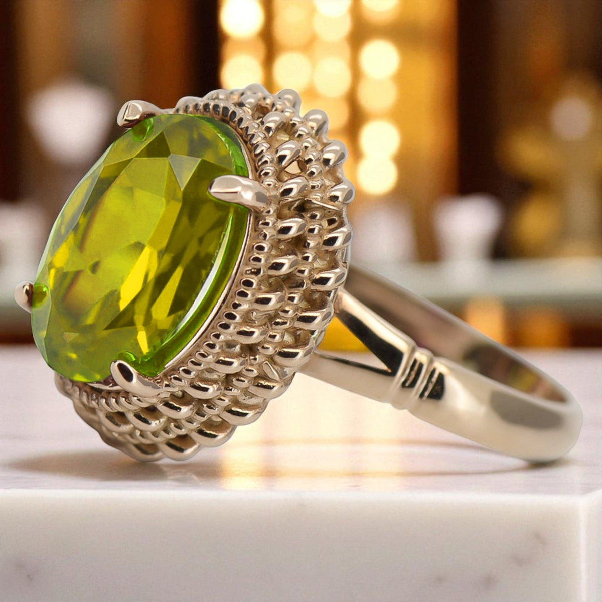 Vintage Yellow Peridot Ring in 14K Rose Gold (vrc068r-yp)