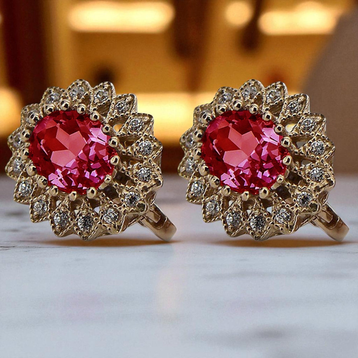 Vintage Ruby Earrings in 14K Rose Gold (vec125r-rb)