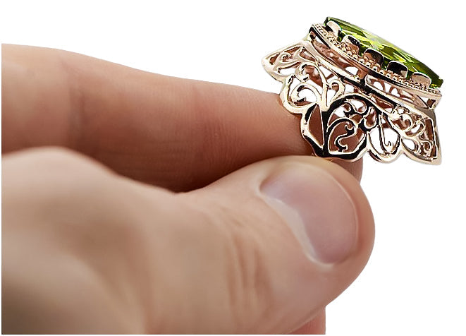 Vintage Yellow Peridot Craft Ring in 14K Rose Gold (vrc017r-yp) — back view with the clasp