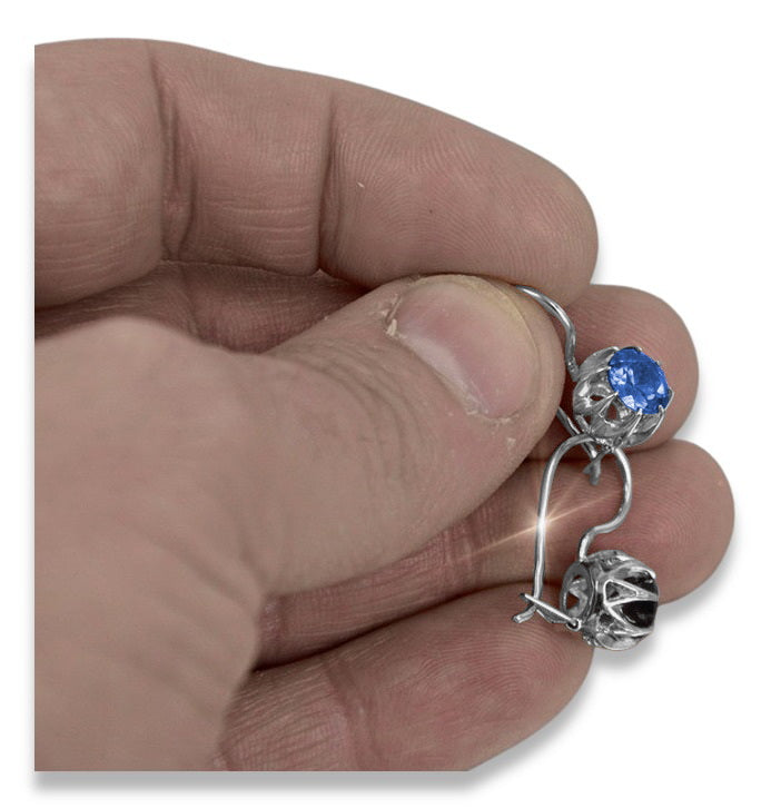Vintage Sapphire Earrings in Sterling Silver (vec062s-sp) — close-up of the hallmark on the inner band