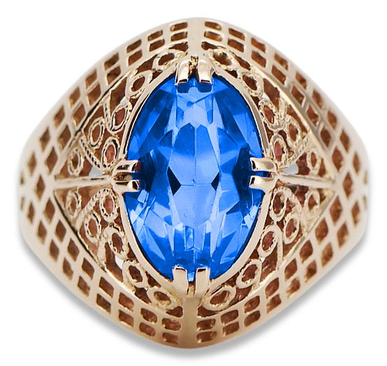 Vintage Sapphire Ring in 14K Rose Gold (vrc030r-sp) — worn on the hand, showing profile